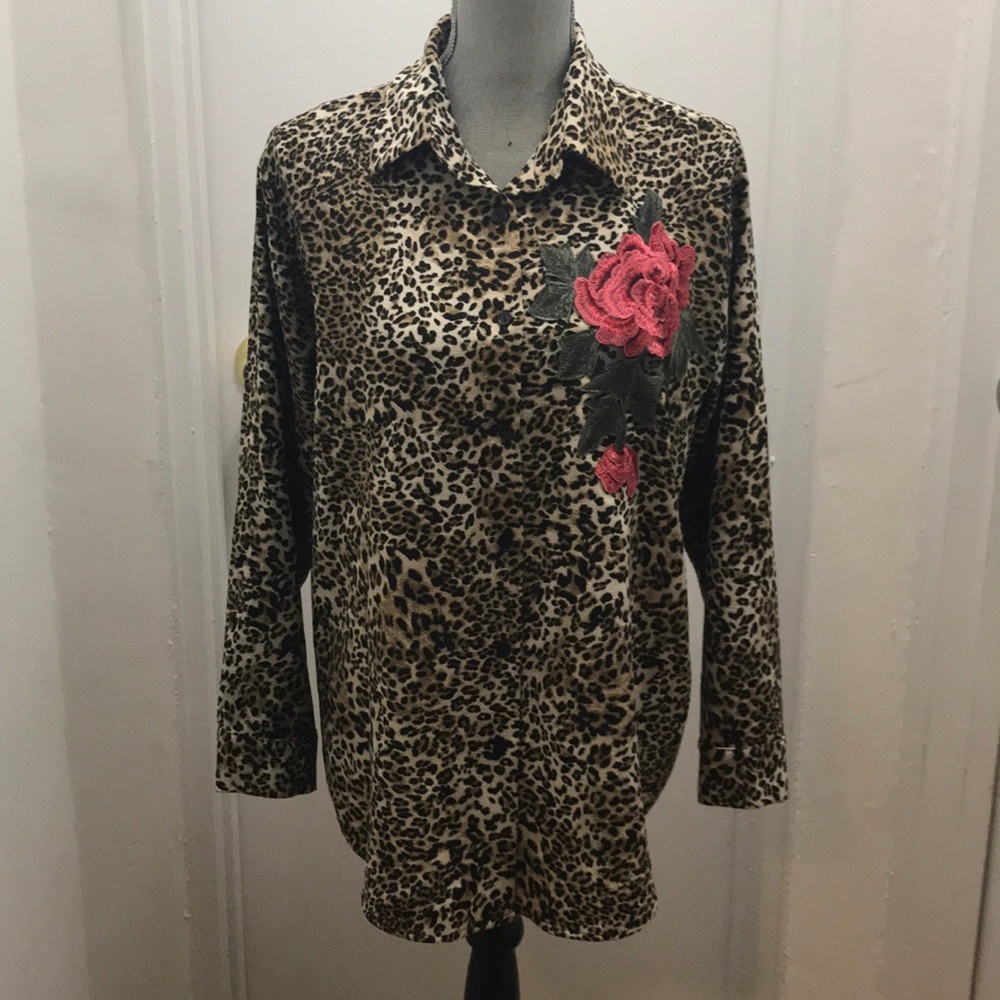 Animal Print and Rose Appliqué Shirt